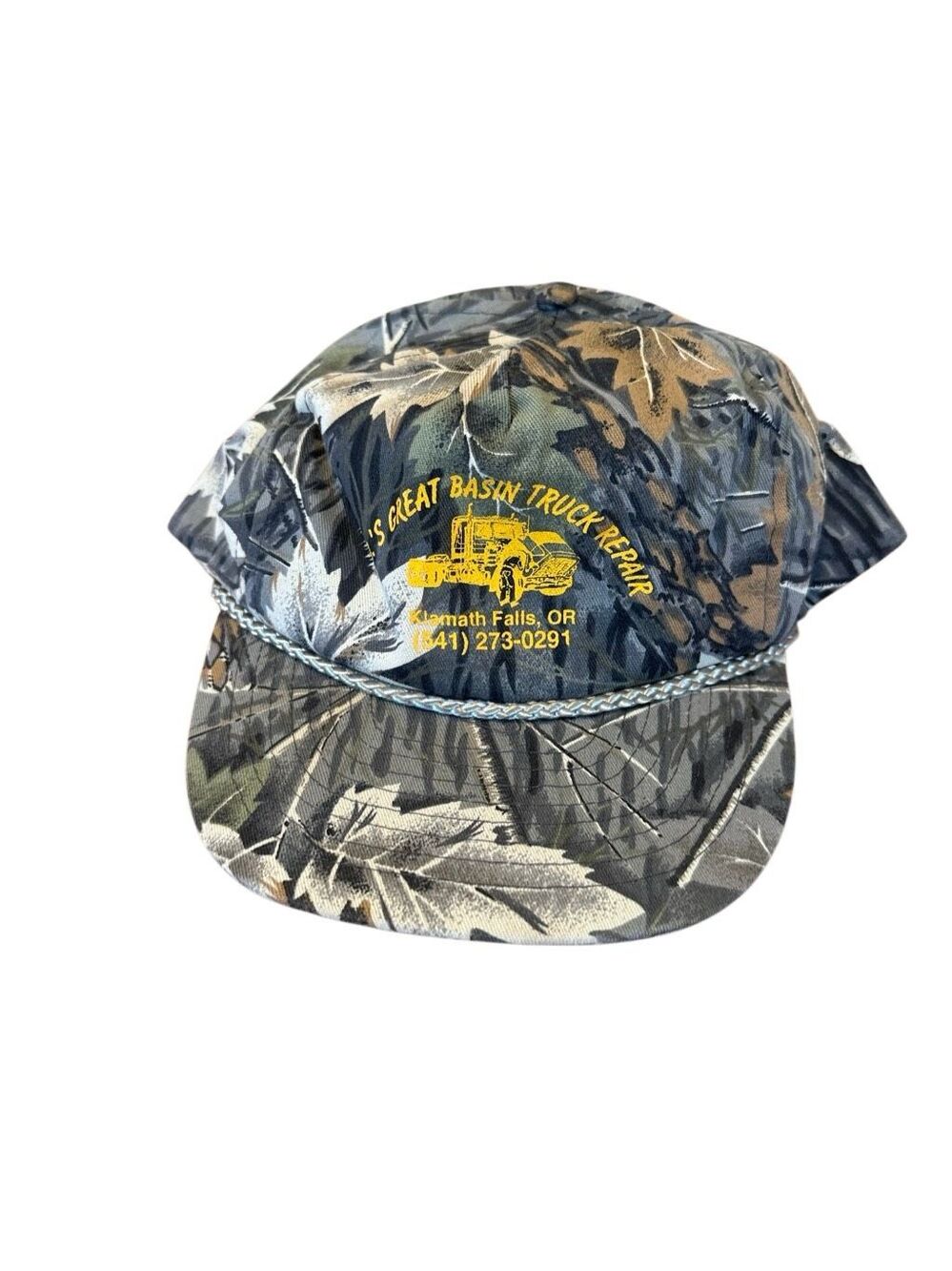 90s Vintage Camo and yellow trucker hat loath Falls OR